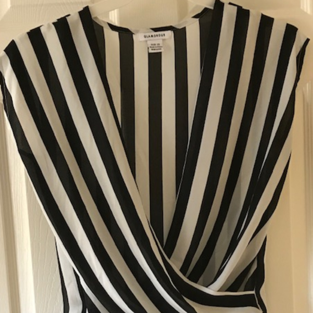 Glamorous Black and White Stripe Top - Size XS